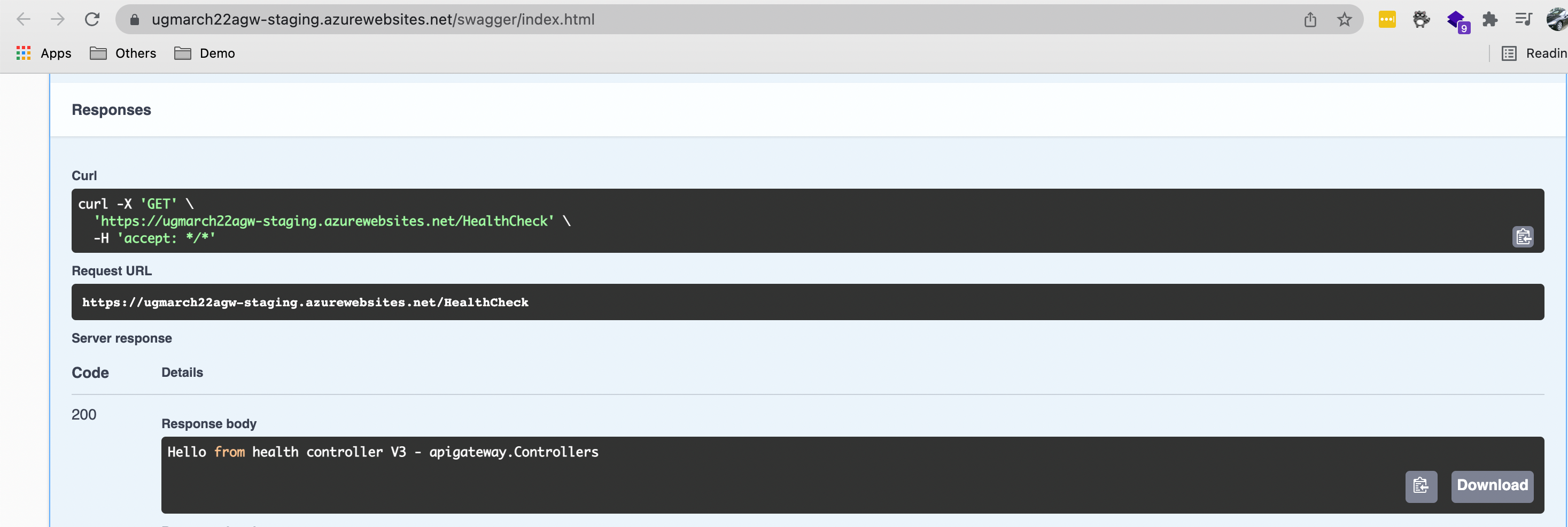 Figure 2: Before swap - Staging slot