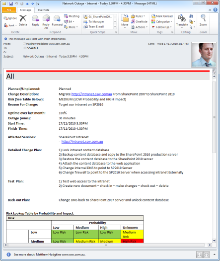 Figure - Send your staff an email warning of the outage