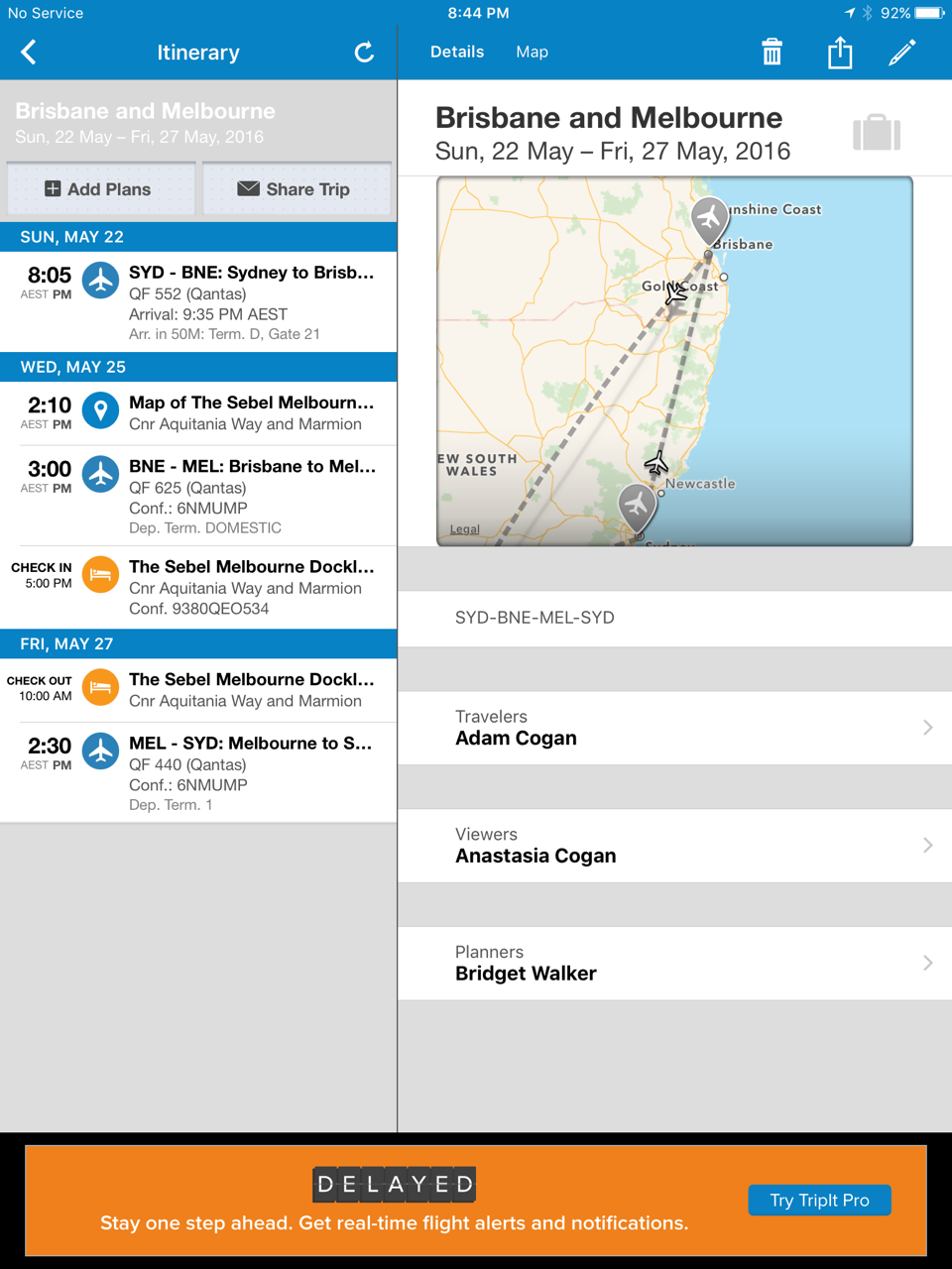 Figure: ✅Good Example: A TripIt itinerary example with accomodation and flights