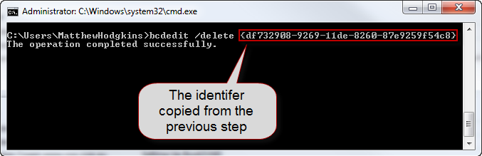 The boot entry has now been deleted