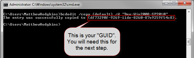 Creating the entry using BCDEdit shows your GUID