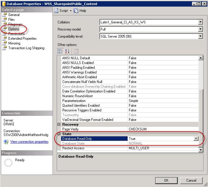 Figure - Database Properties | Options | Database-Read Only