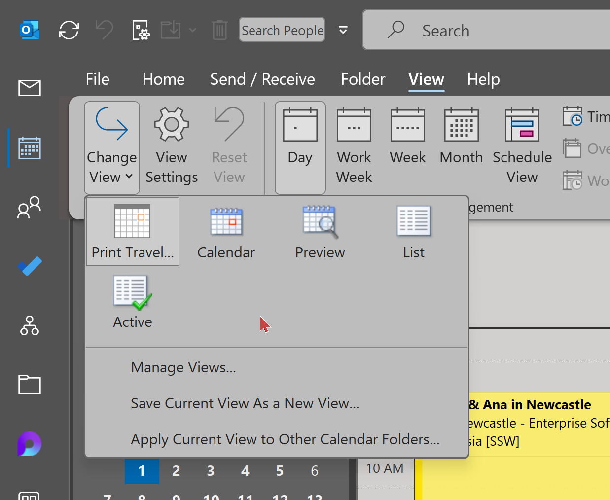 2. Make a view that shows only your travel appointments