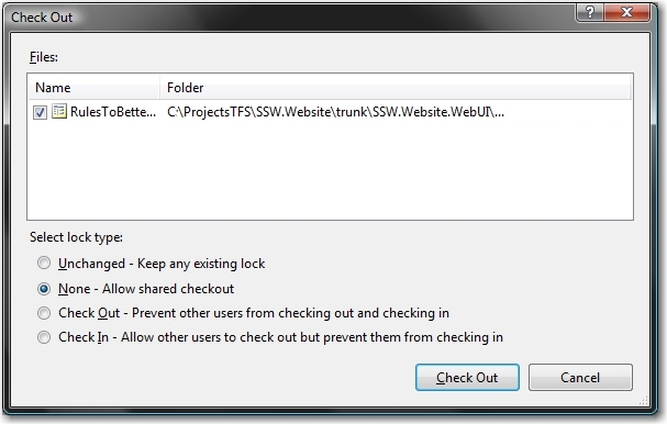 Check-out settings for files