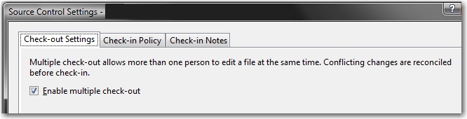 check-out settings for team project