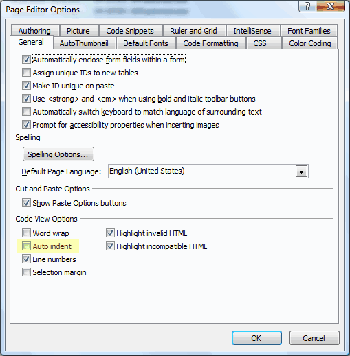 Uncheck Auto indent