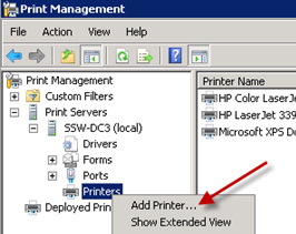 Add all of your printers to the server