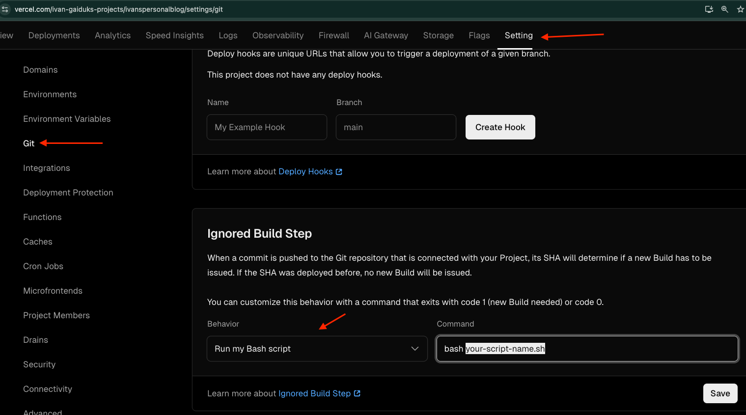 Ignored Build Step for running Bash scripts