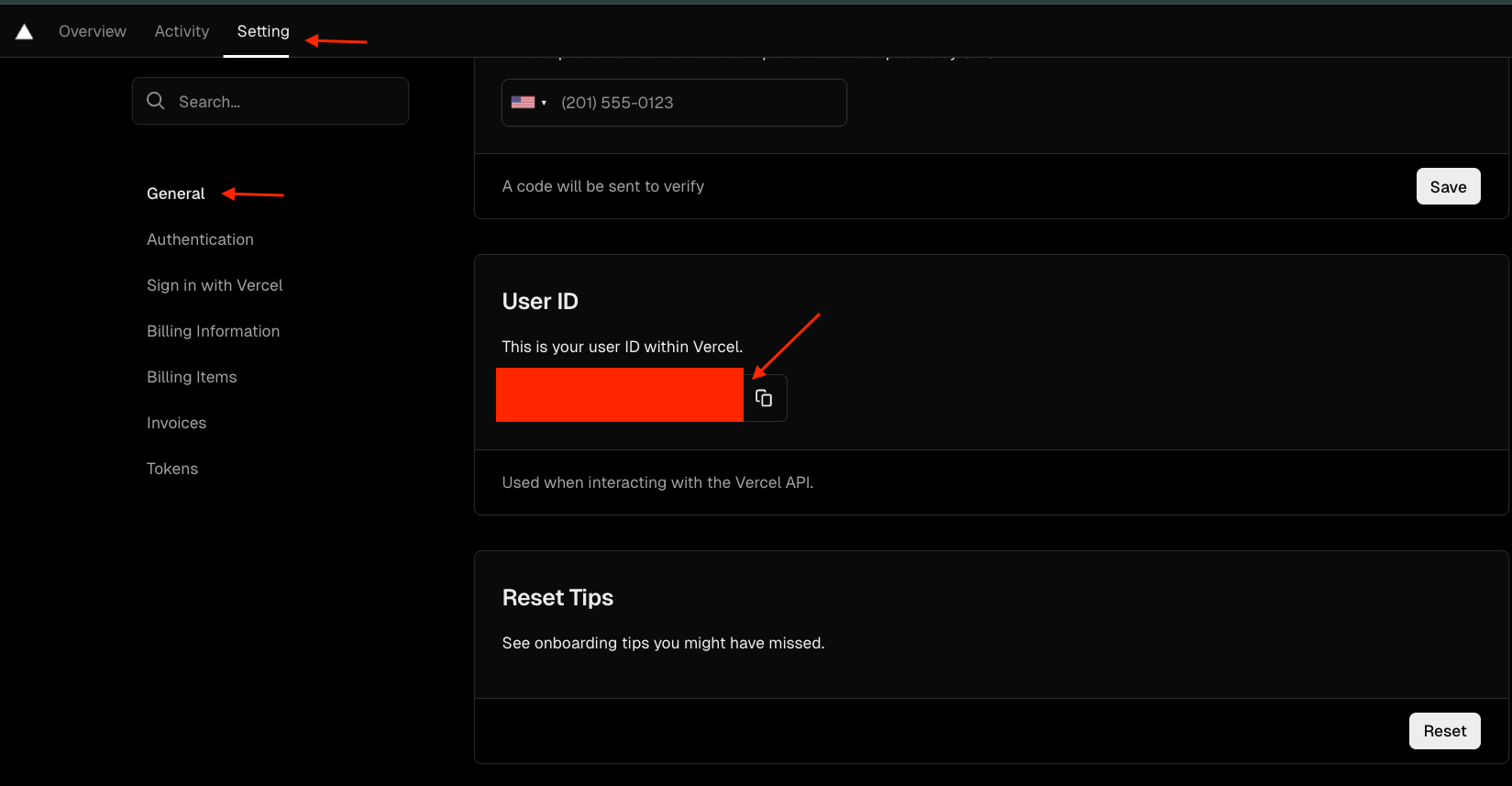 Location of the User ID to copy