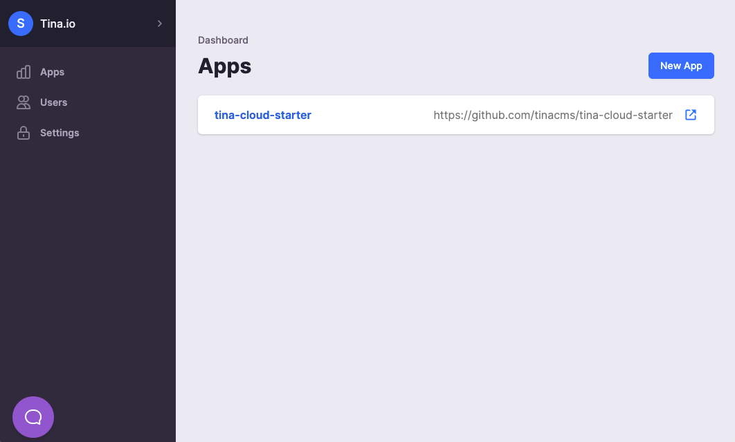 TinaCloud Dashboard: Projects Tab TinaCloud Dashboard: Projects Tab