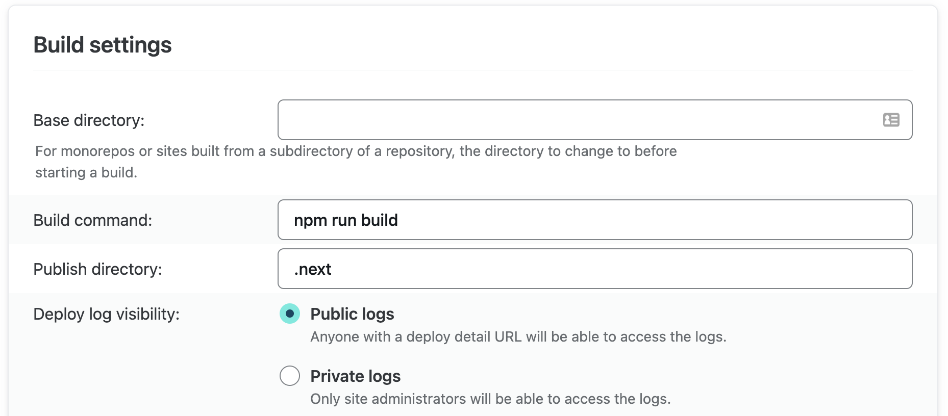 Netlify build config Netlify build config