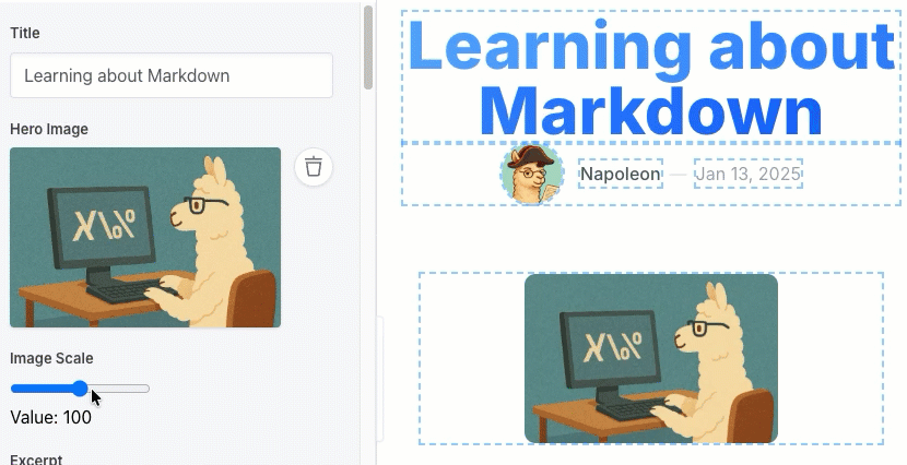 An image being scaled within the Tina editor