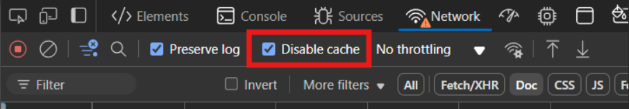 Disable caching in DevTools