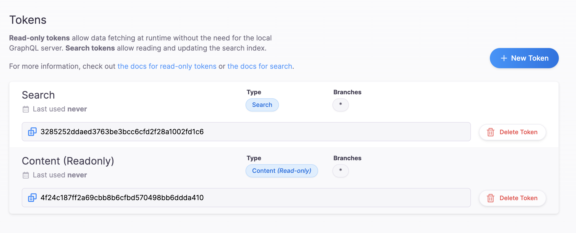 TinaCloud token tab