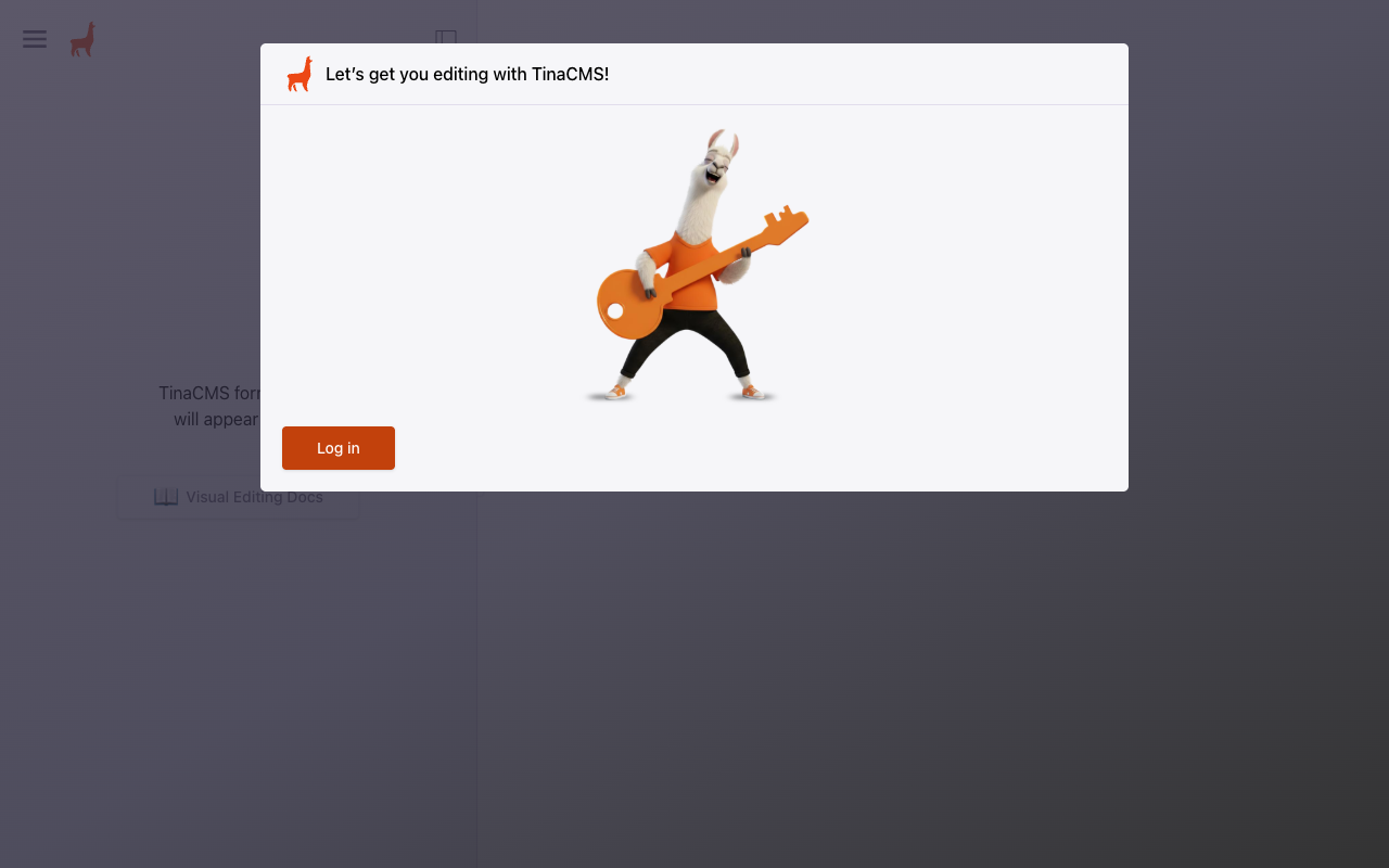 The TinaCMS login screen at /admin Tina Login Page