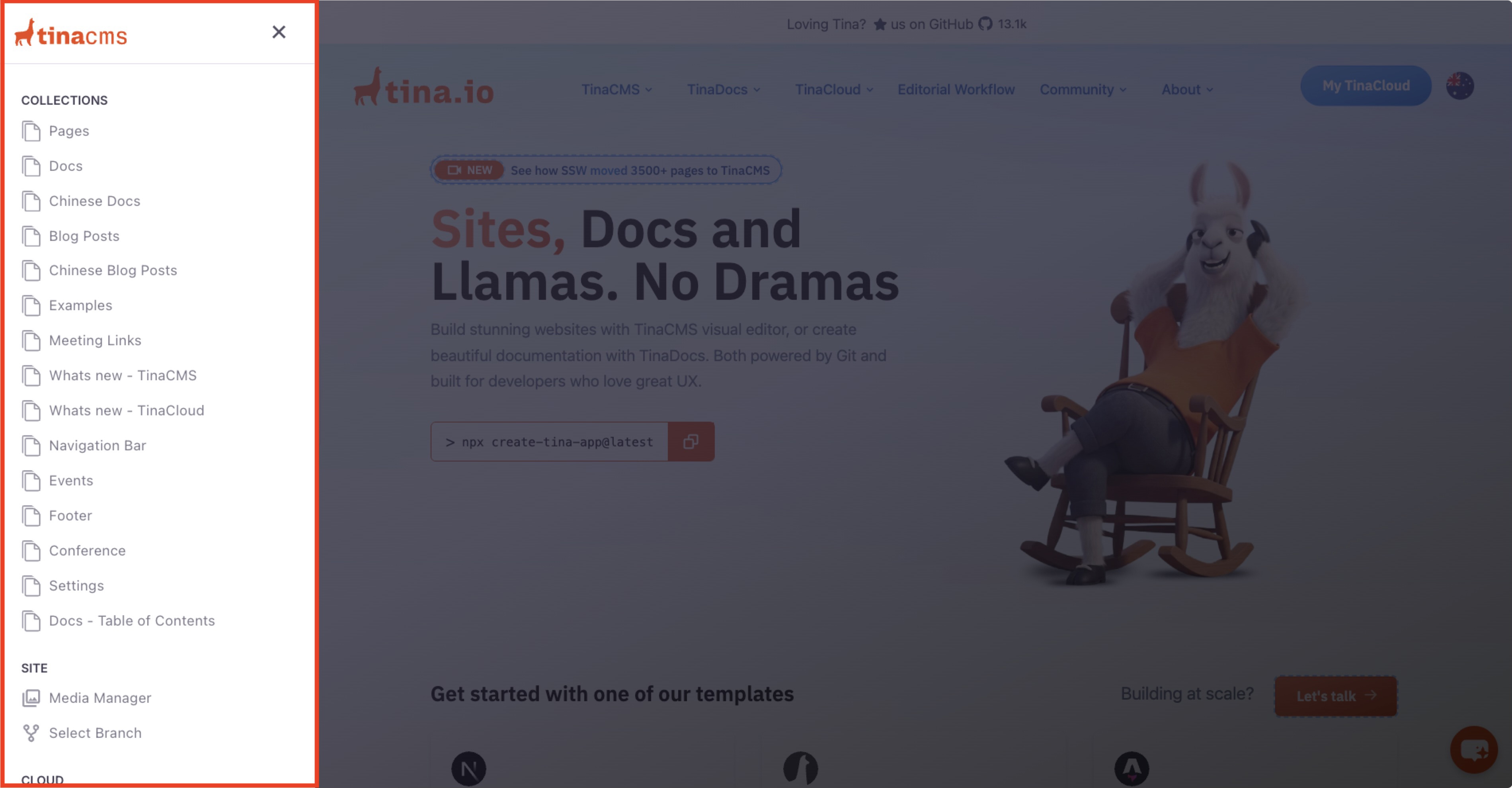 Left-hand side Admin Sidebar