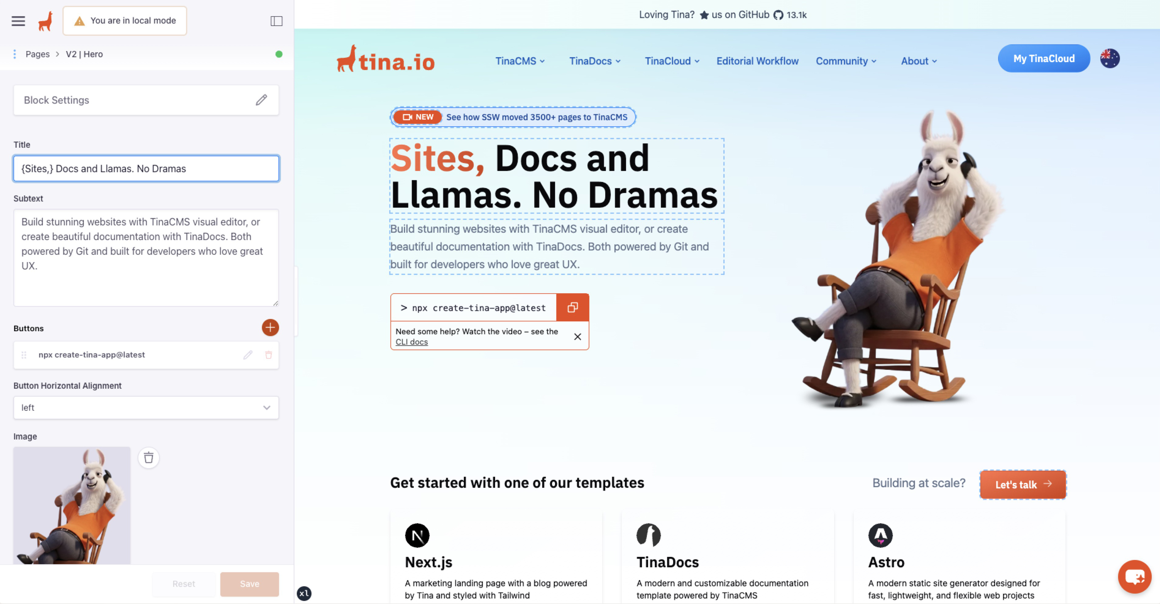 Visual editing with Editor (left) and Site Preview (right)