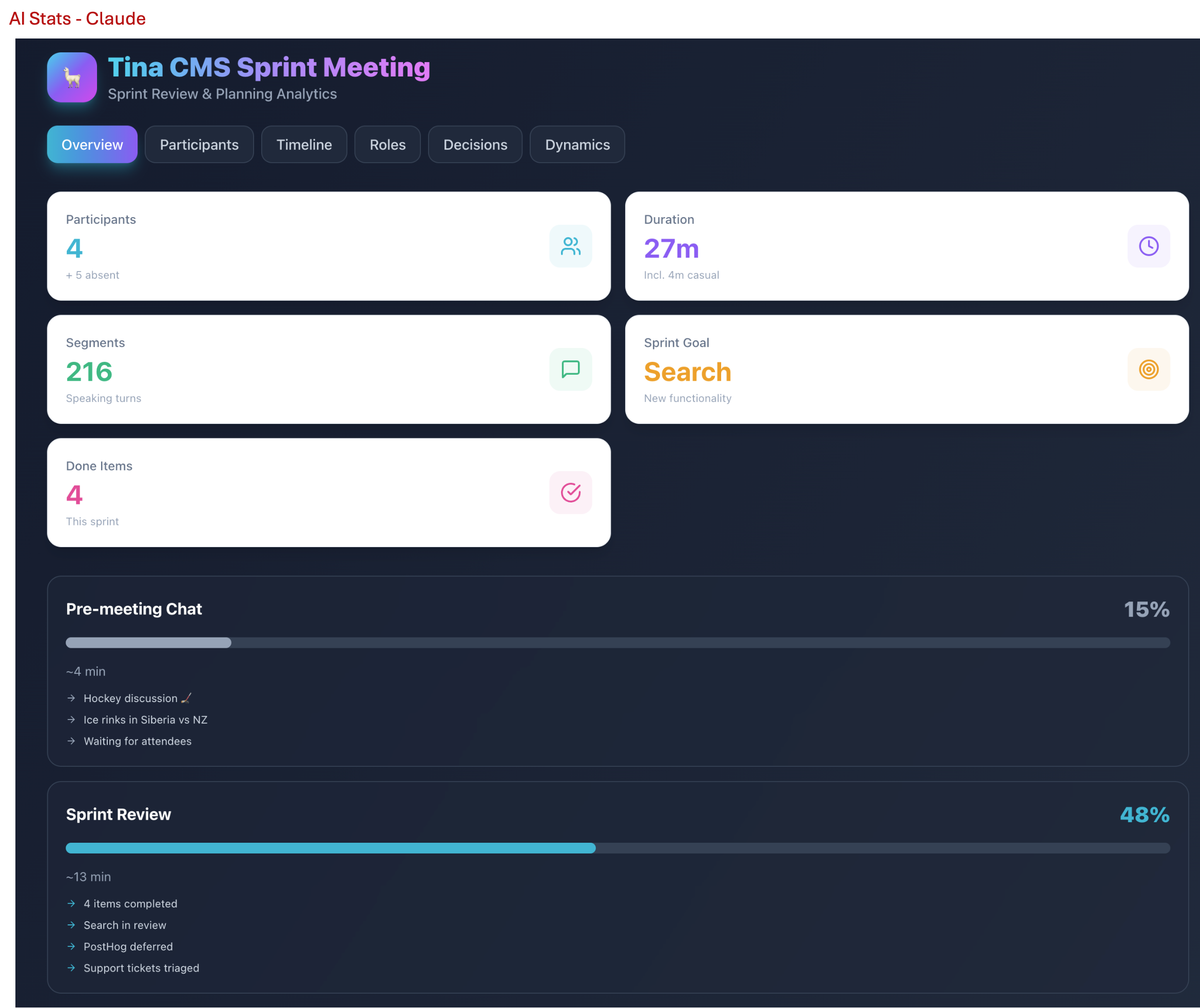 Figure: Claude-created meeting overview - Image from Product Owner