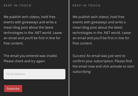 Validation messages shown without status icons