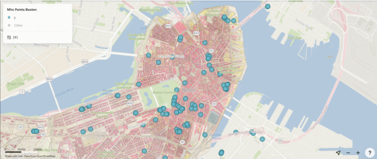 An Atlascope layer from 1902 with locations from the MHC database that have since been demolished, displayed in a Felt map