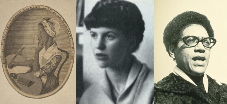 From Left: Poets Phillis Wheatley, Sylvia Plath (photograph by Giovanni Giovannetti/Grazia Neri), and Audre Lorde (photograph by Elsa Dorfman).