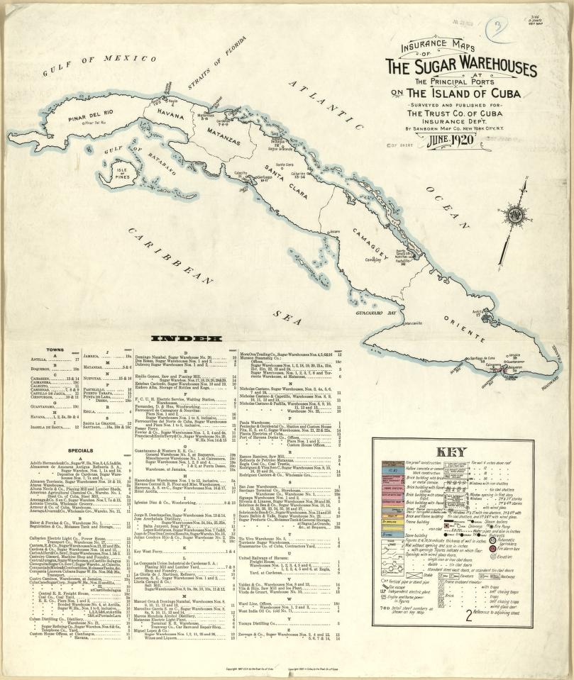 The index page for the Sanborn &quot;Insurance Maps of the Sugar Warehouses at the Principal Ports on the Island of Cuba&quot;
