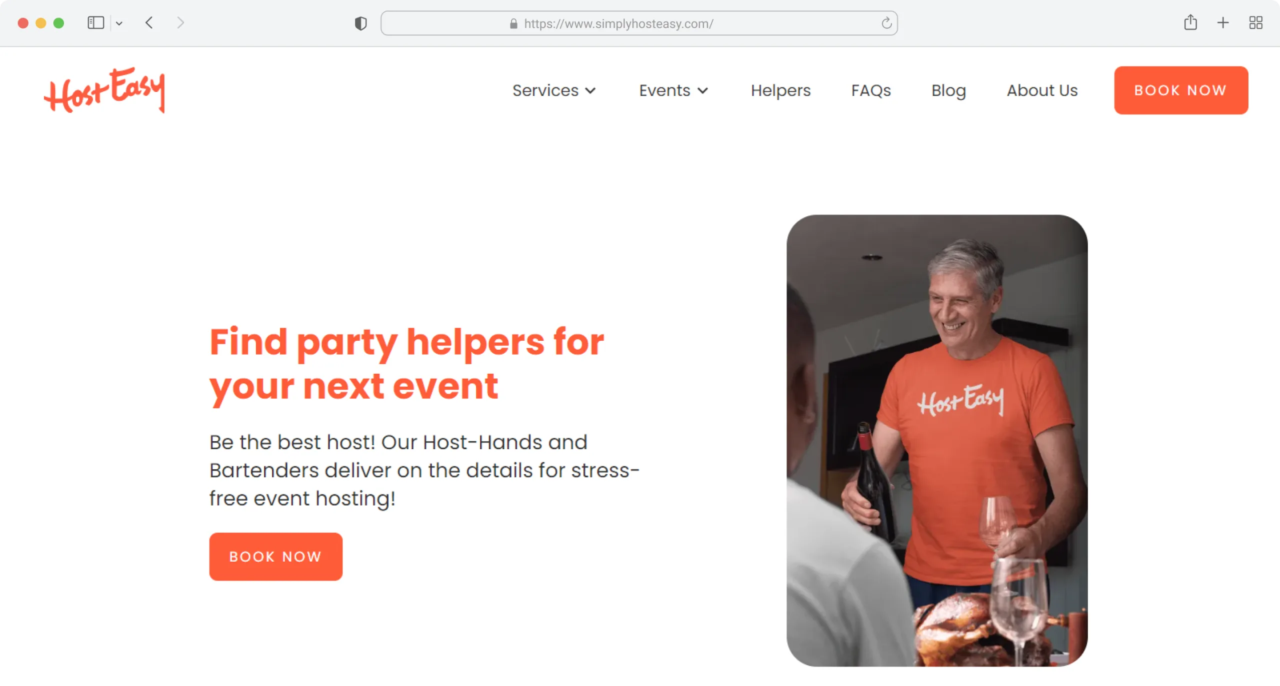 The HostEasy marketing site shown in a browser window
