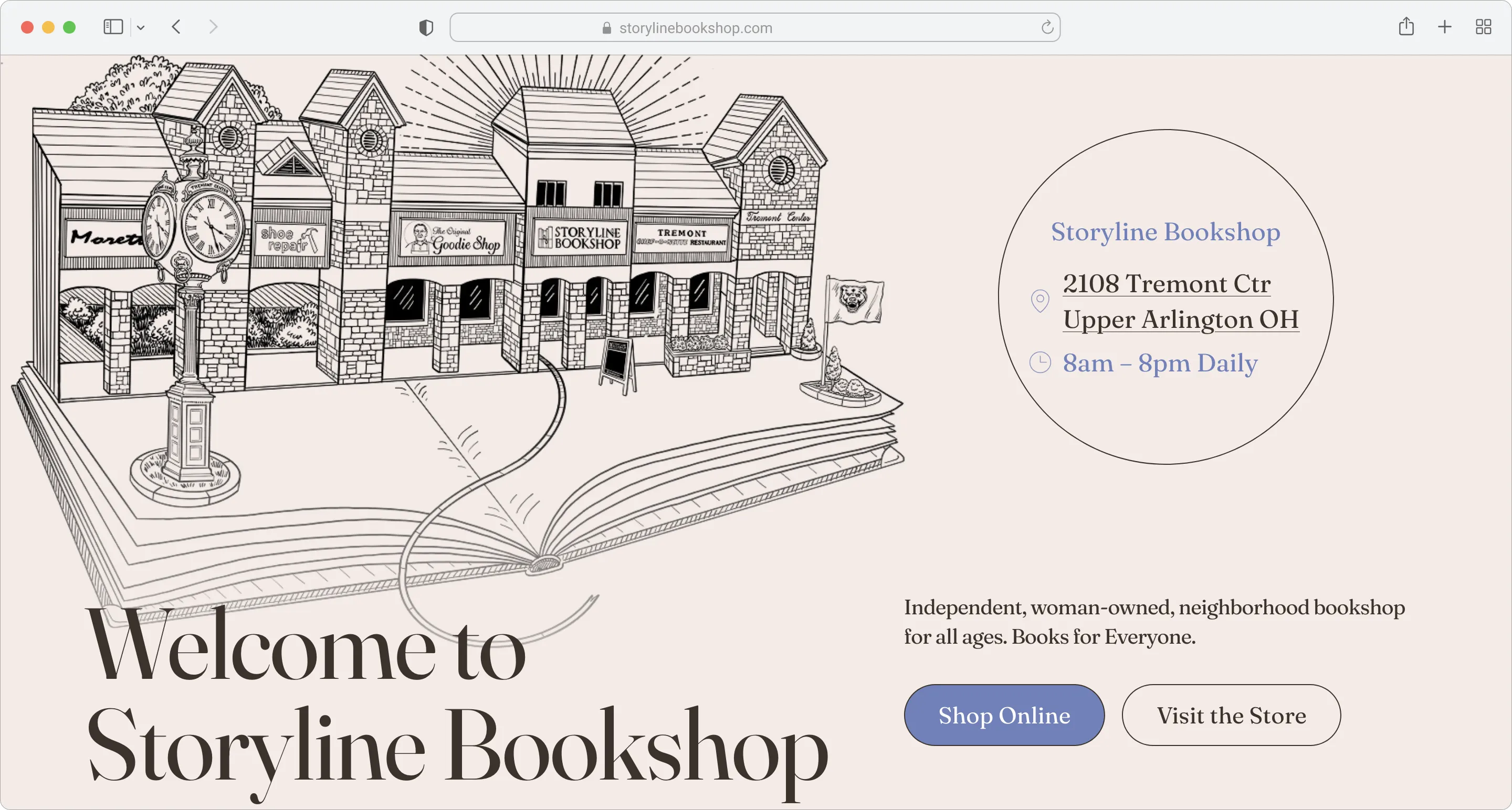 The Storyline Bookshop site shown in a browser window