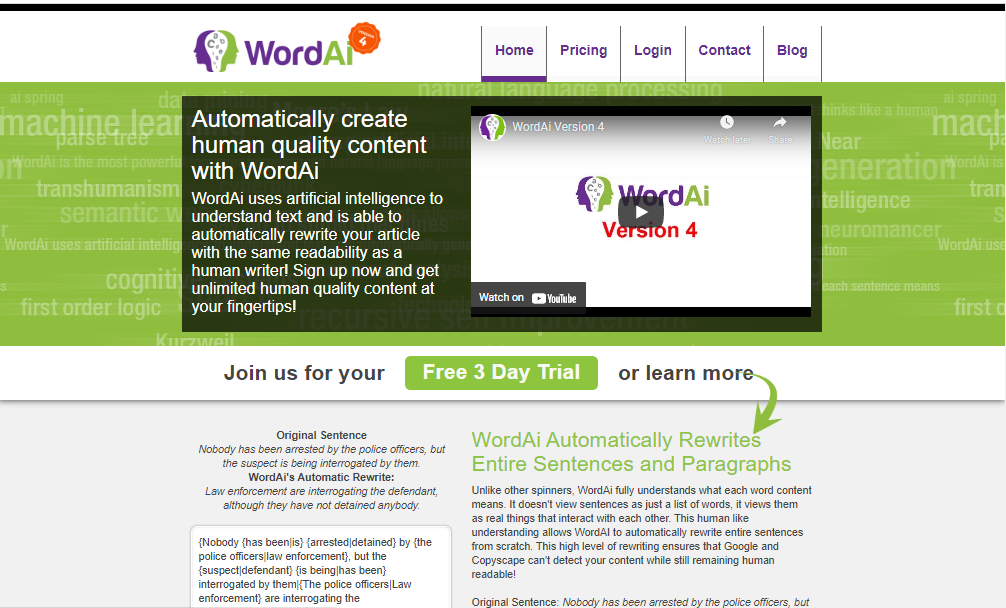 WordAI homepage