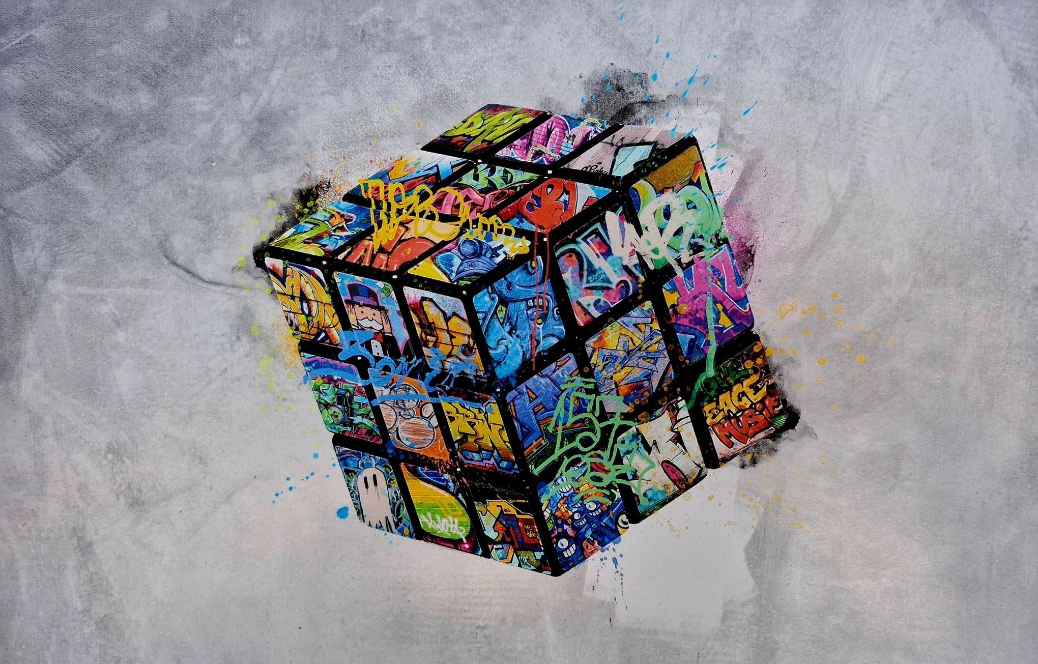 Colourful graffiti art on a Rubik's cube
