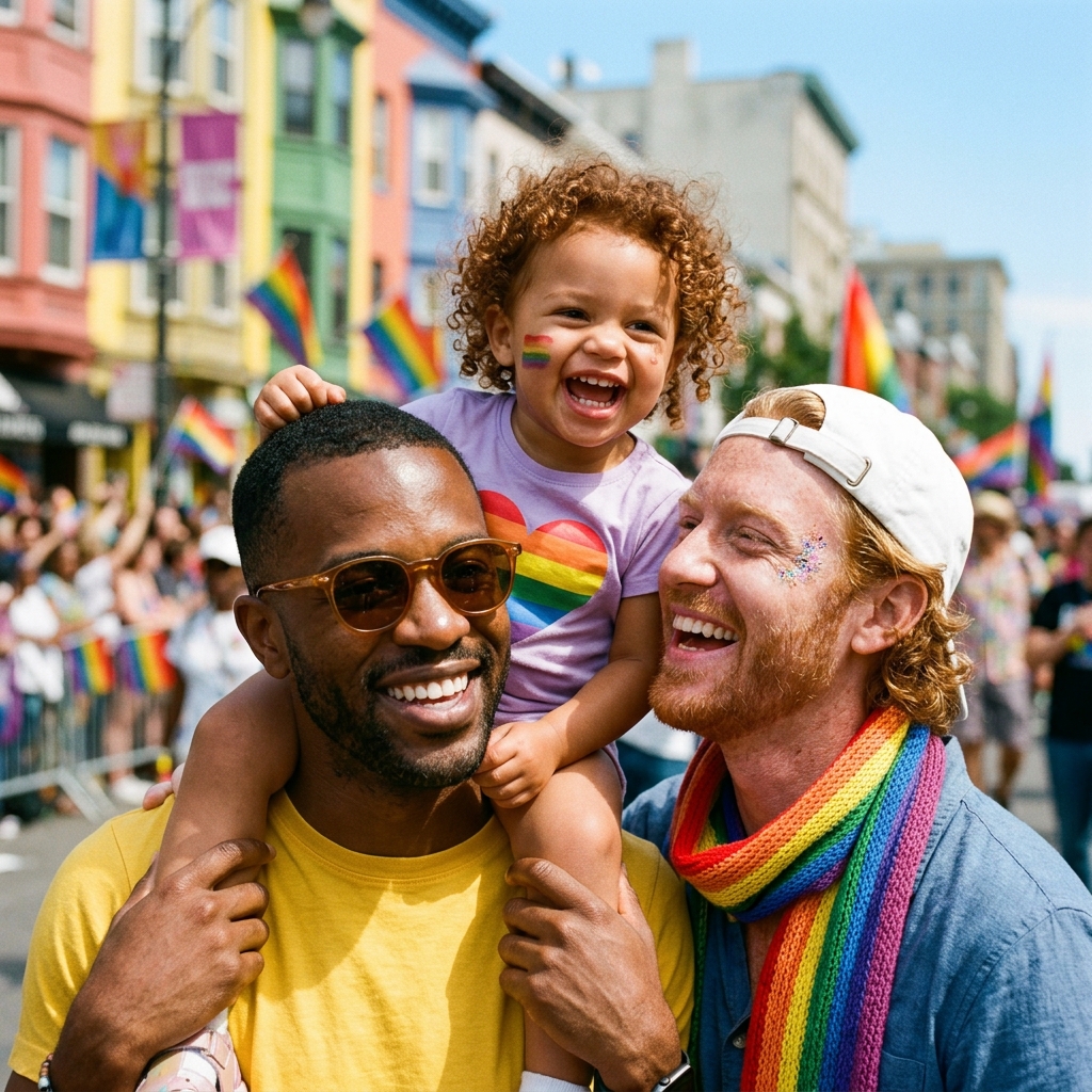 Fathers and toddler at Pride