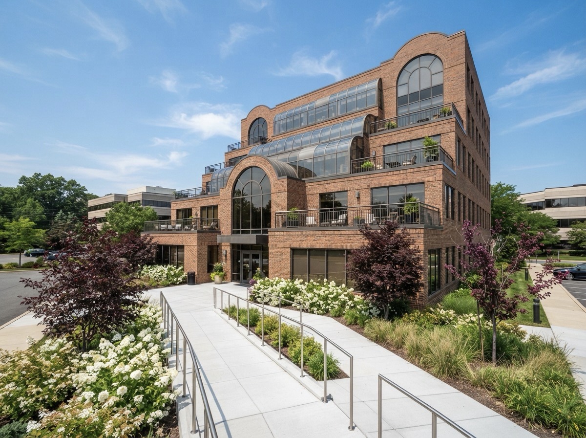 Modern office building brick facade