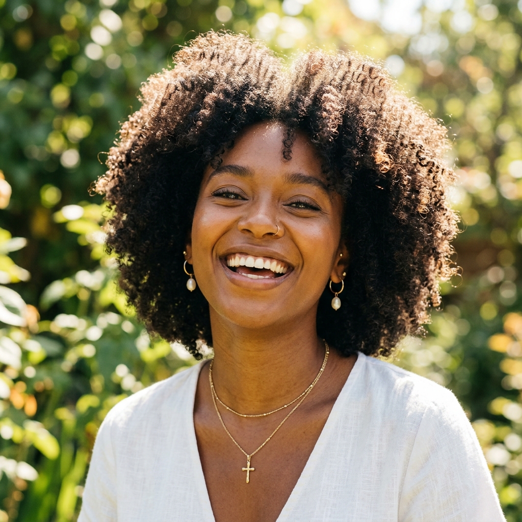 Smiling woman with curly hair