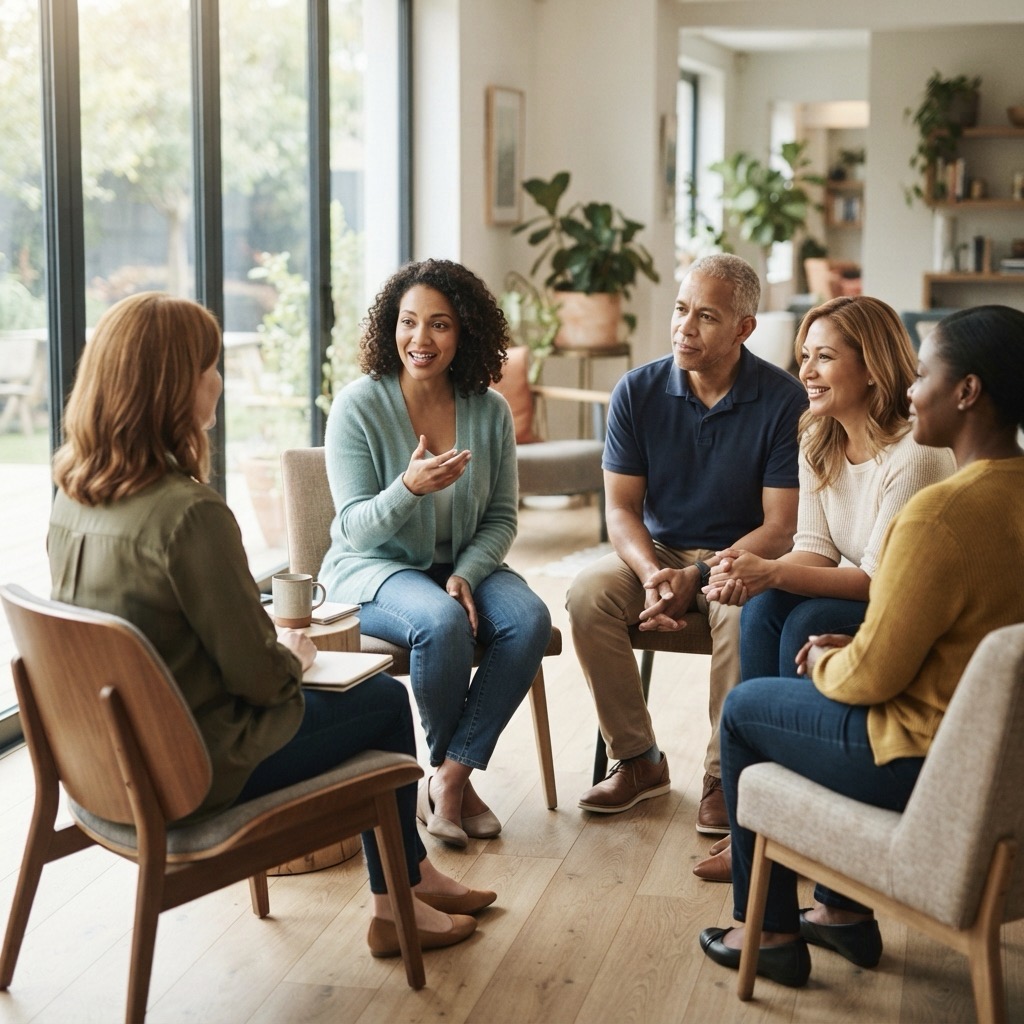Women talking together in a support circle meeting