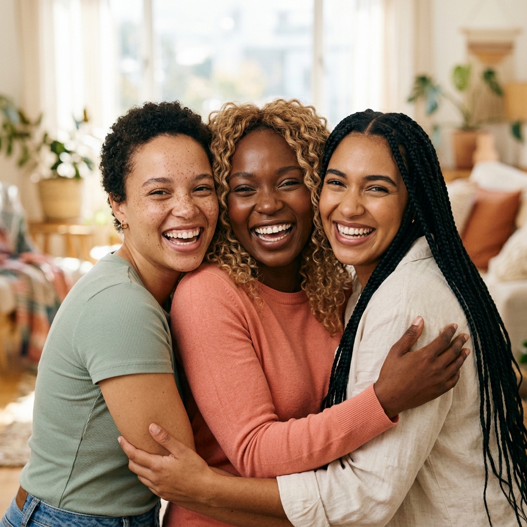 Happy women embracing each other