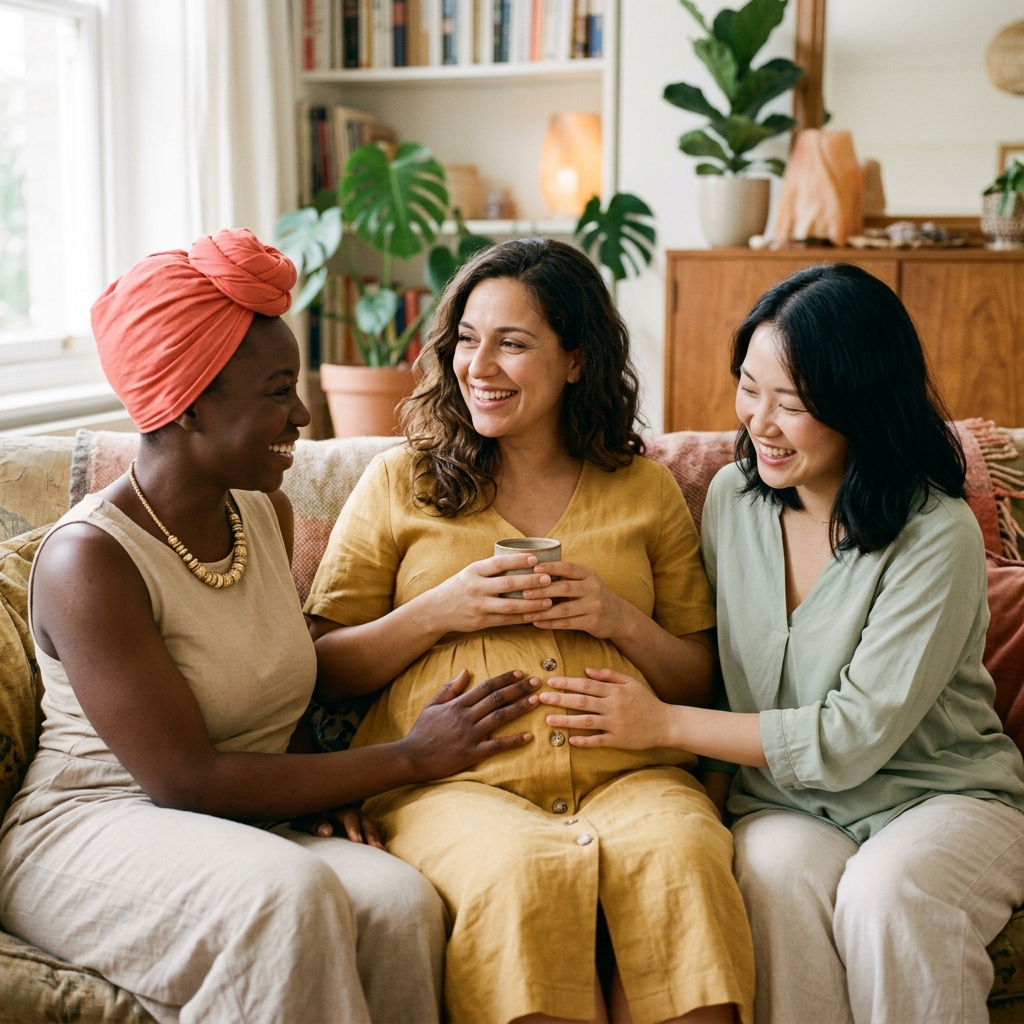 Women celebrating a pregnancy together