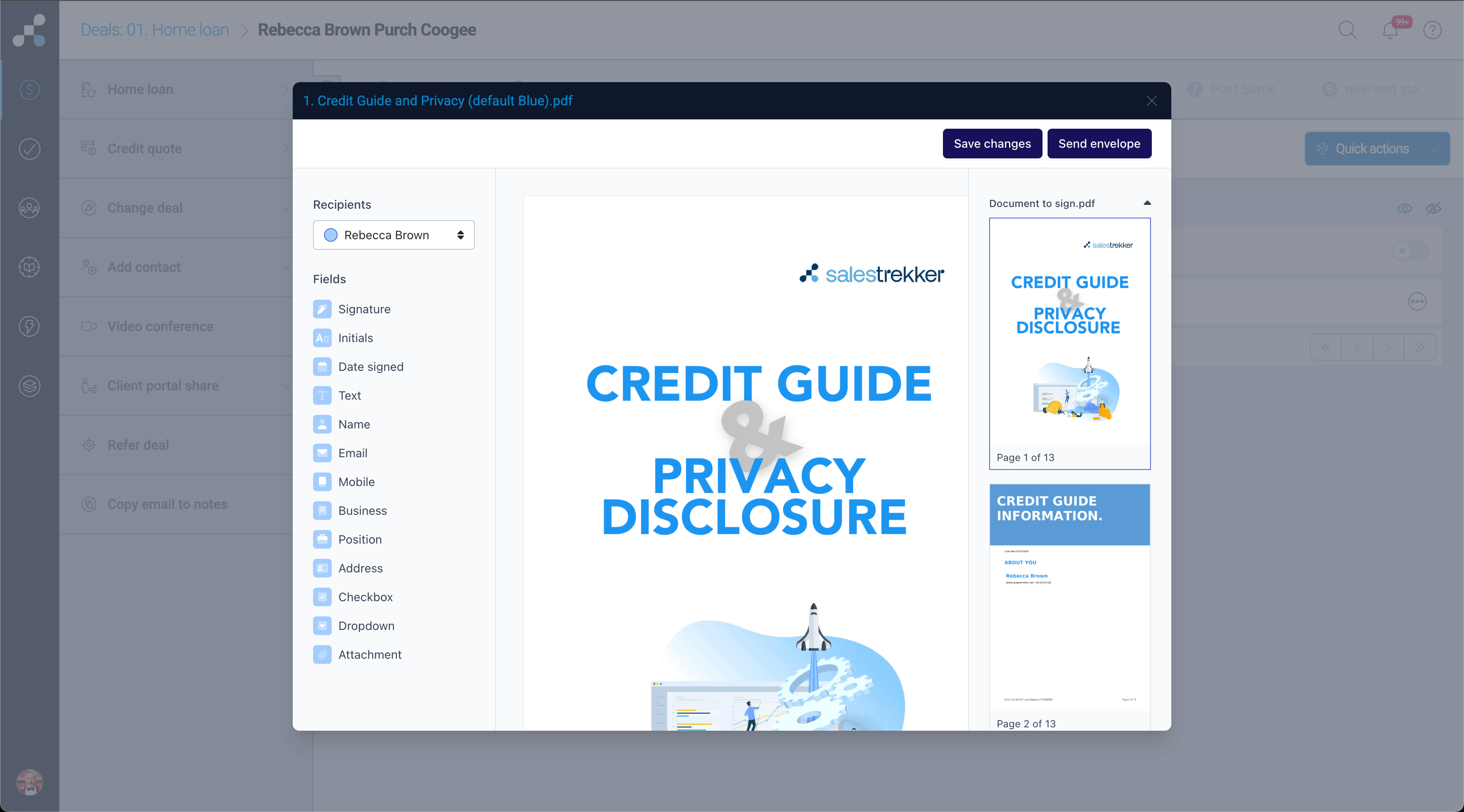 Salestrekker CRM using a pop up to add users and customers to electronically sign a document Salestrekker CRM e-Signature