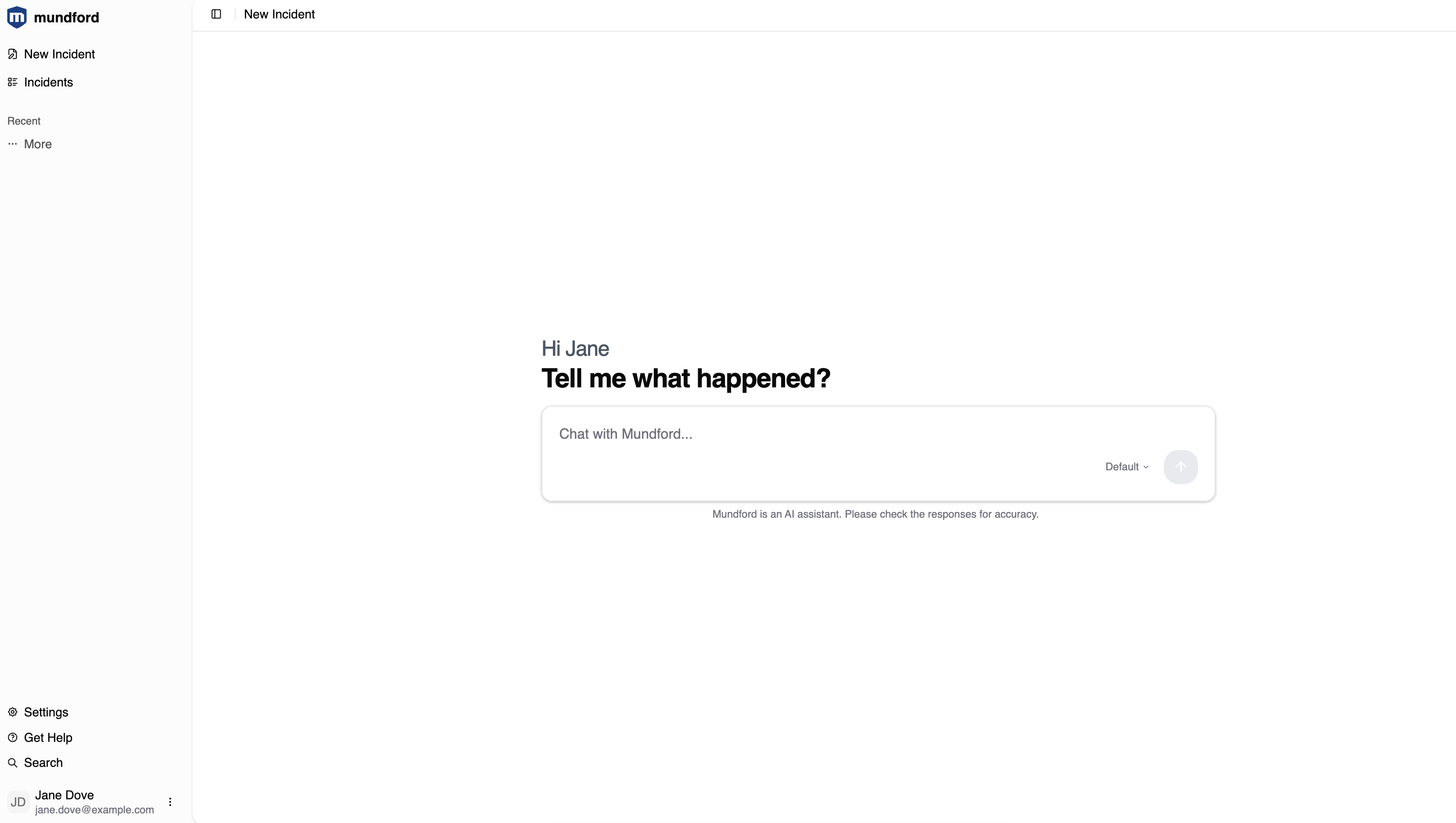 Mundford chat — "Tell me what happened?" prompt