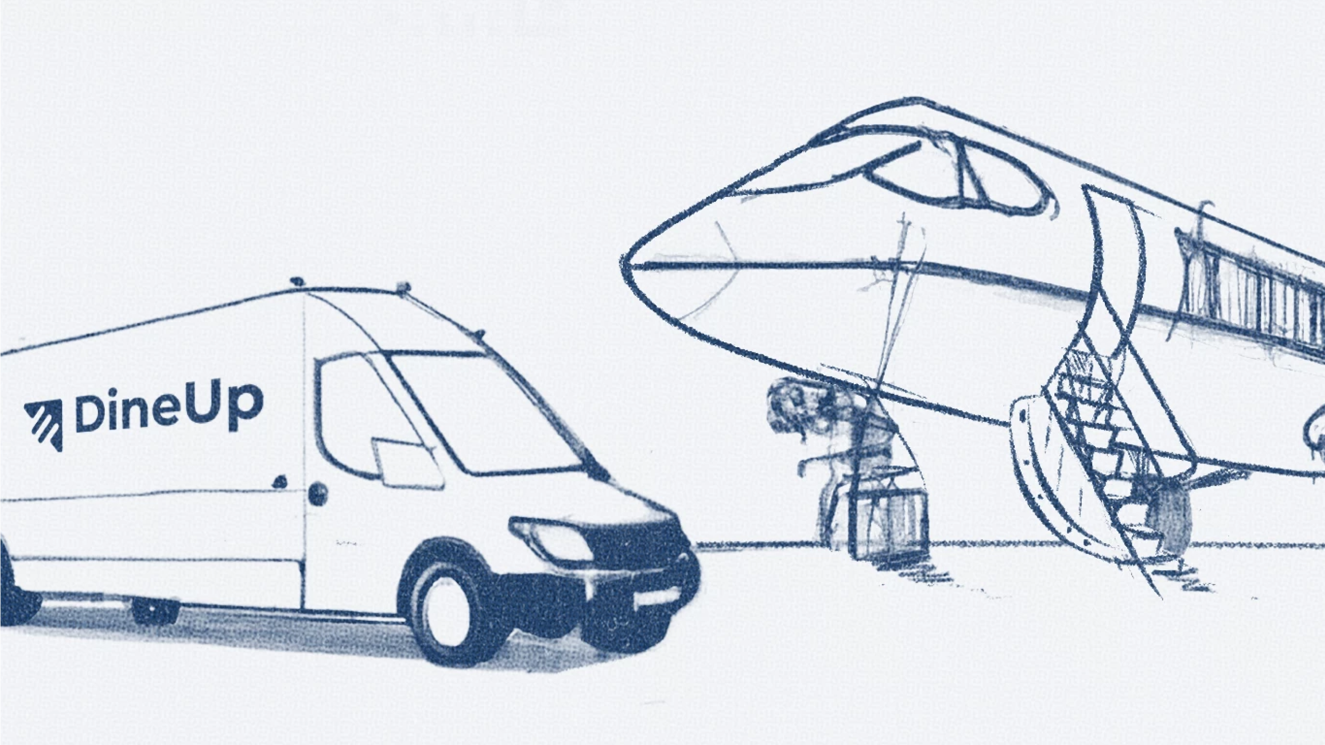 Sketch of DineUp van next to private plane