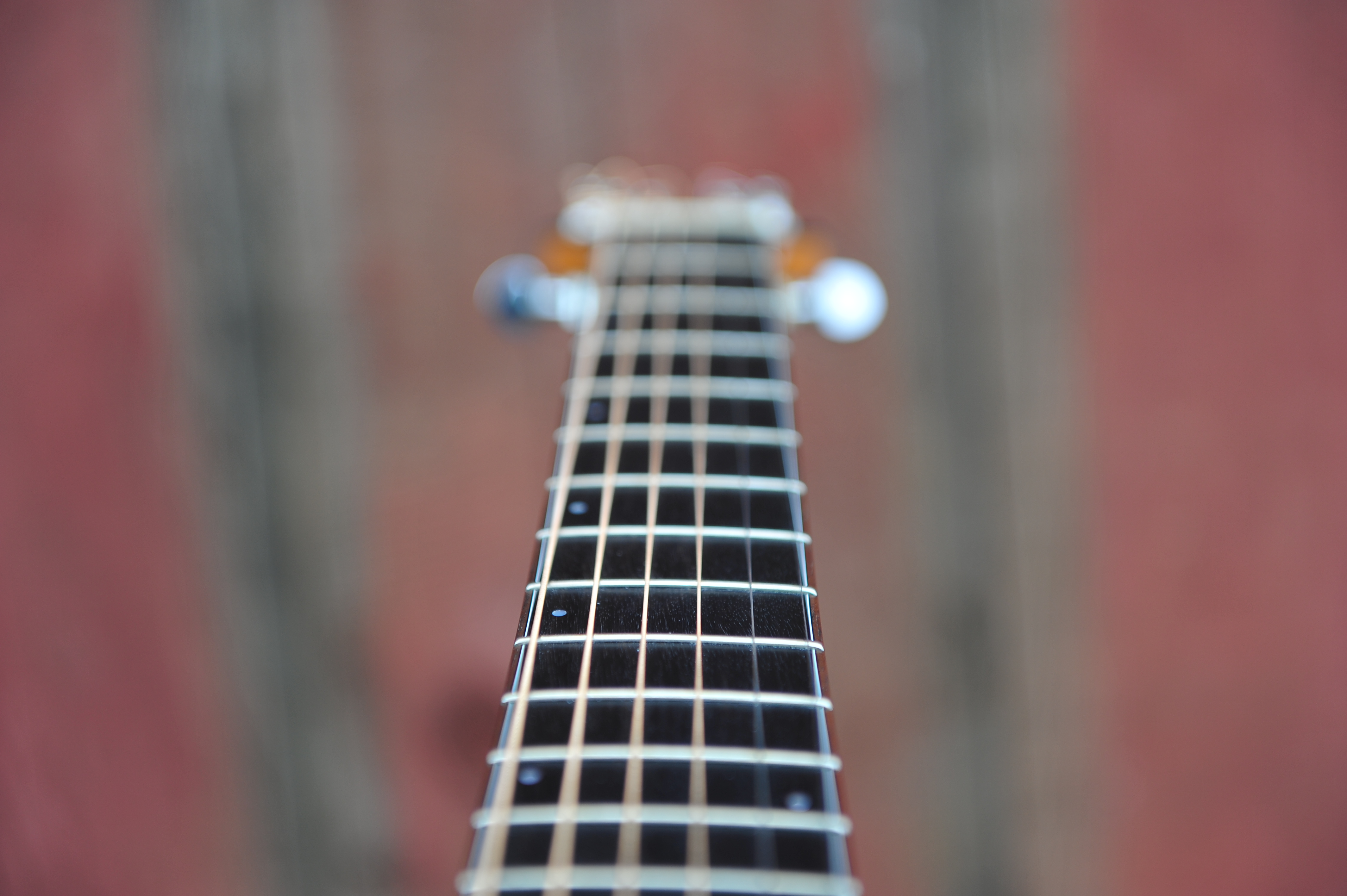 Fretboard of Kyle's Breedlove C12/MP guitar viewed toward the headstock