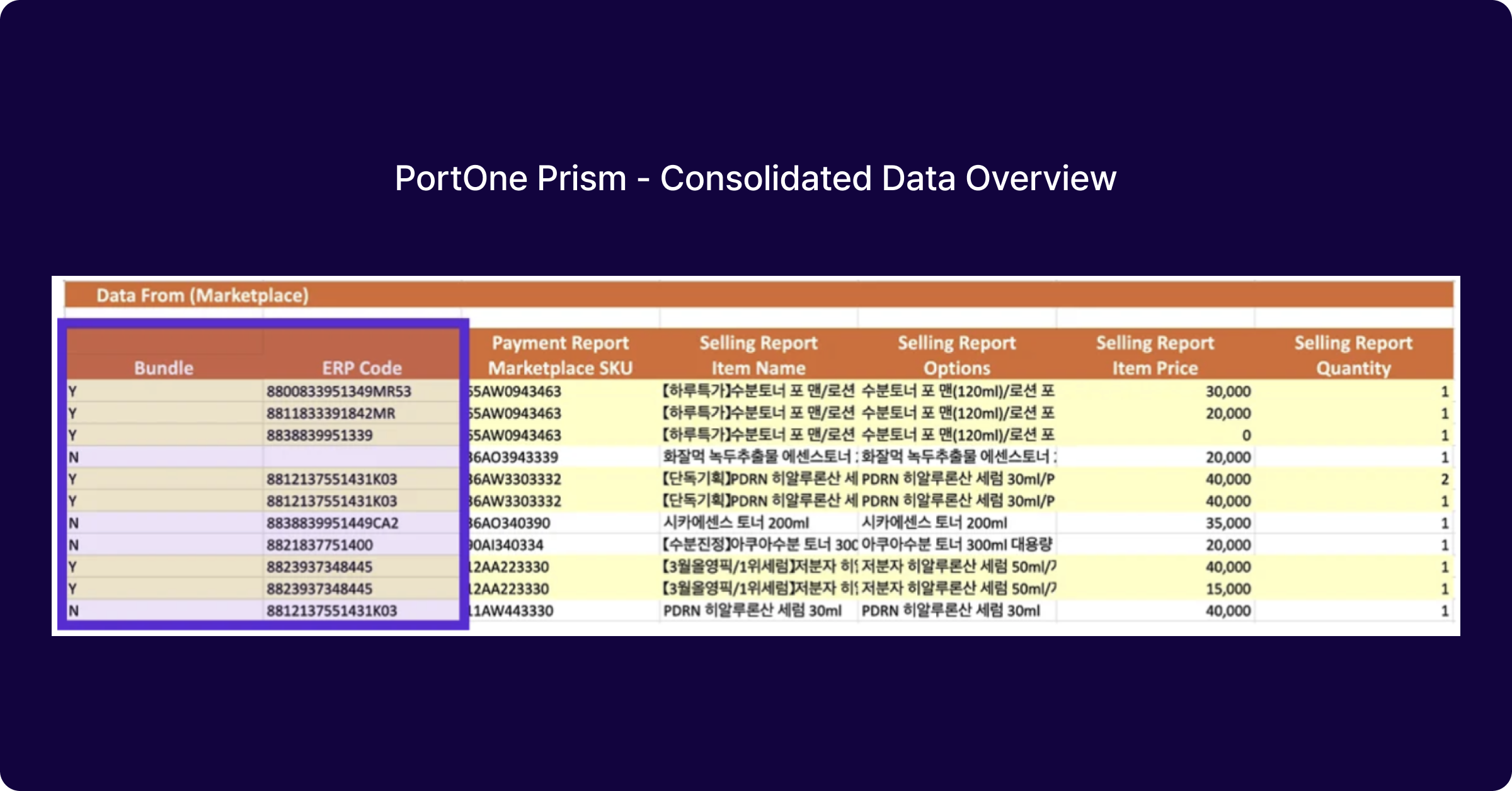 포트원프리즘 Consolidated Data Overview