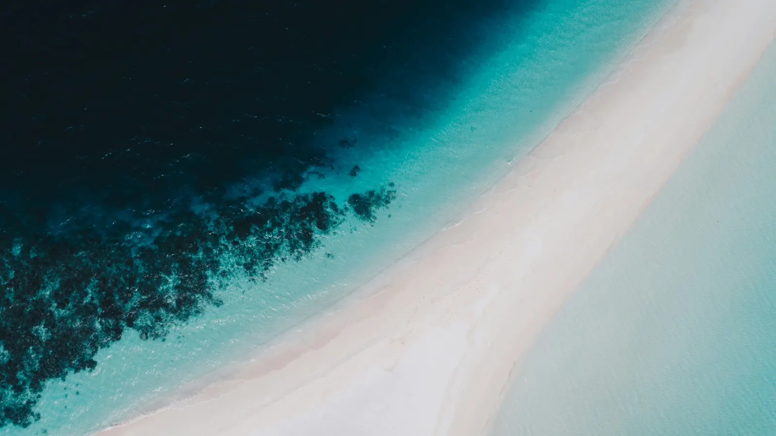 Plage et bord de récif vus du ciel, Maldives