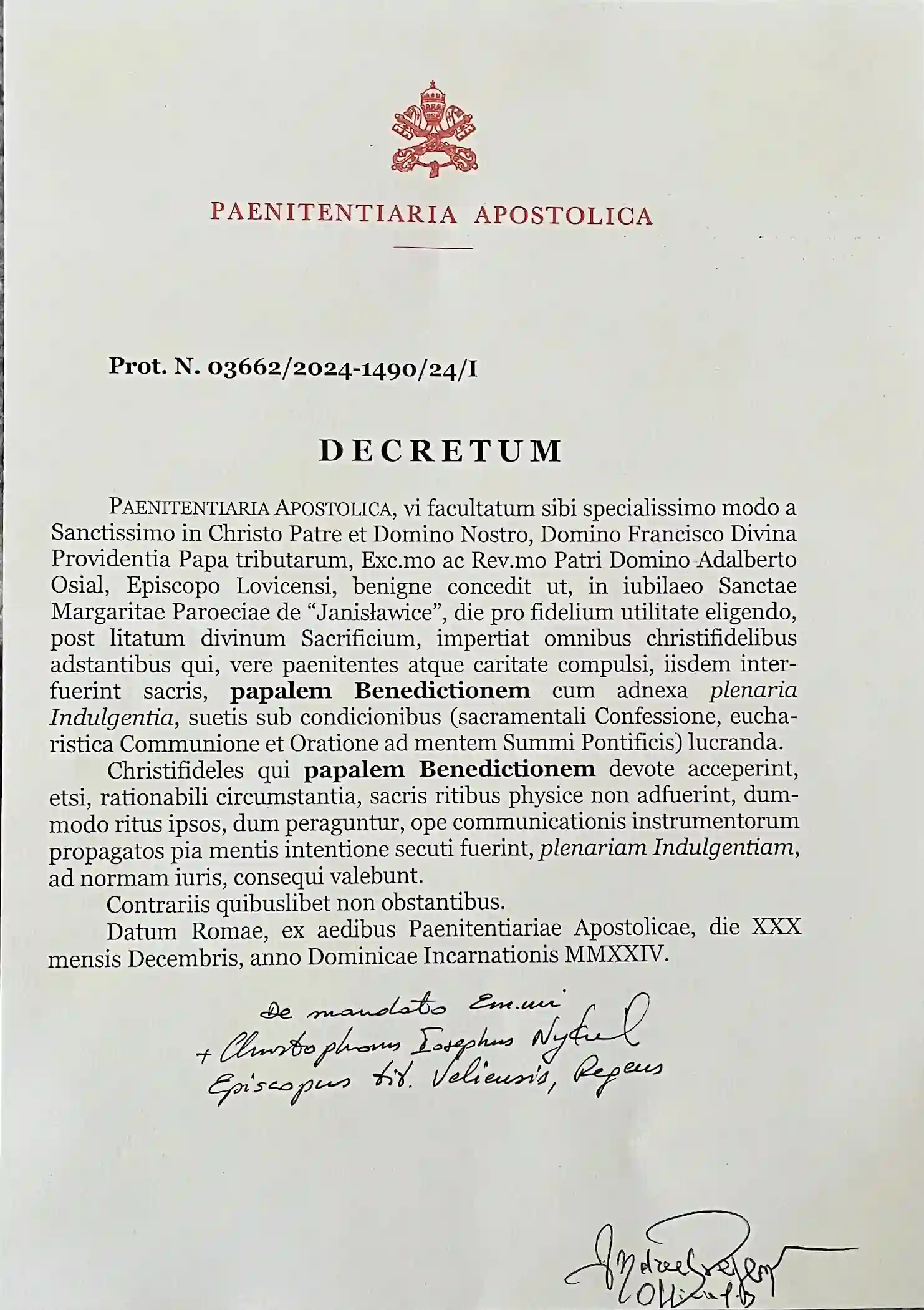 Dekret Prot. N. 03662/2024-1490/24/I