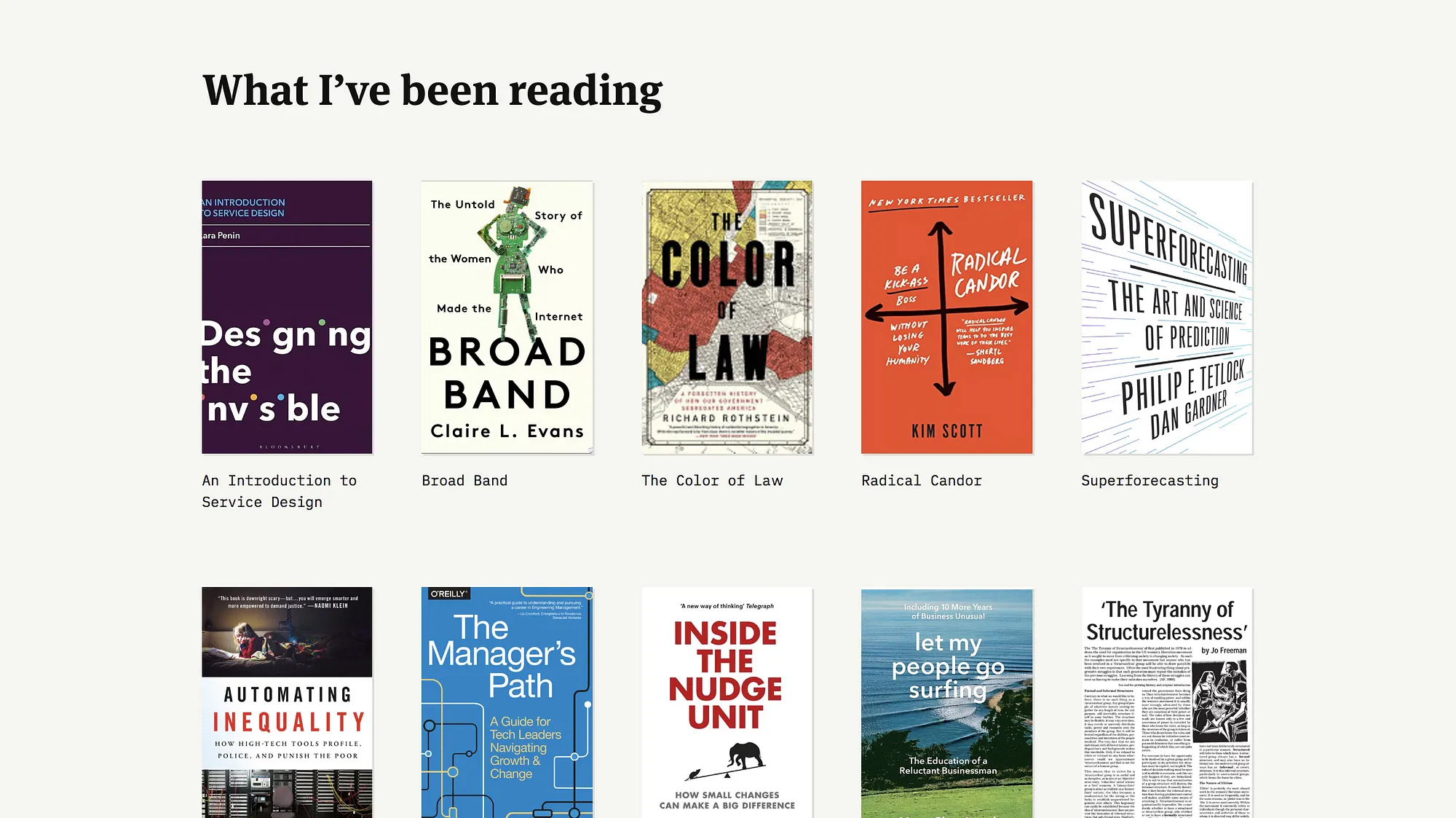 Screenshot of a site showing book covers