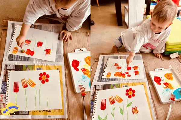 fork painting flowers with children