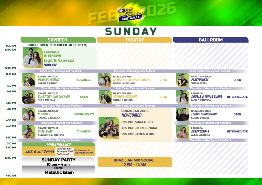 2026 workshop schedule — Sunday