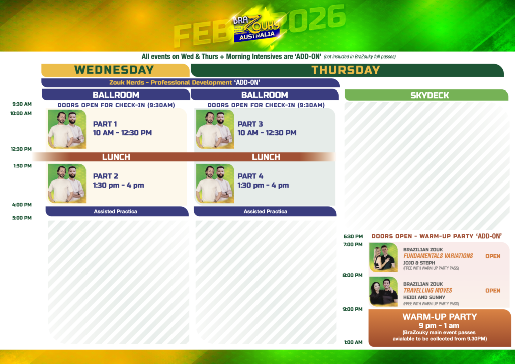 2026 workshop schedule — Wednesday and Thursday