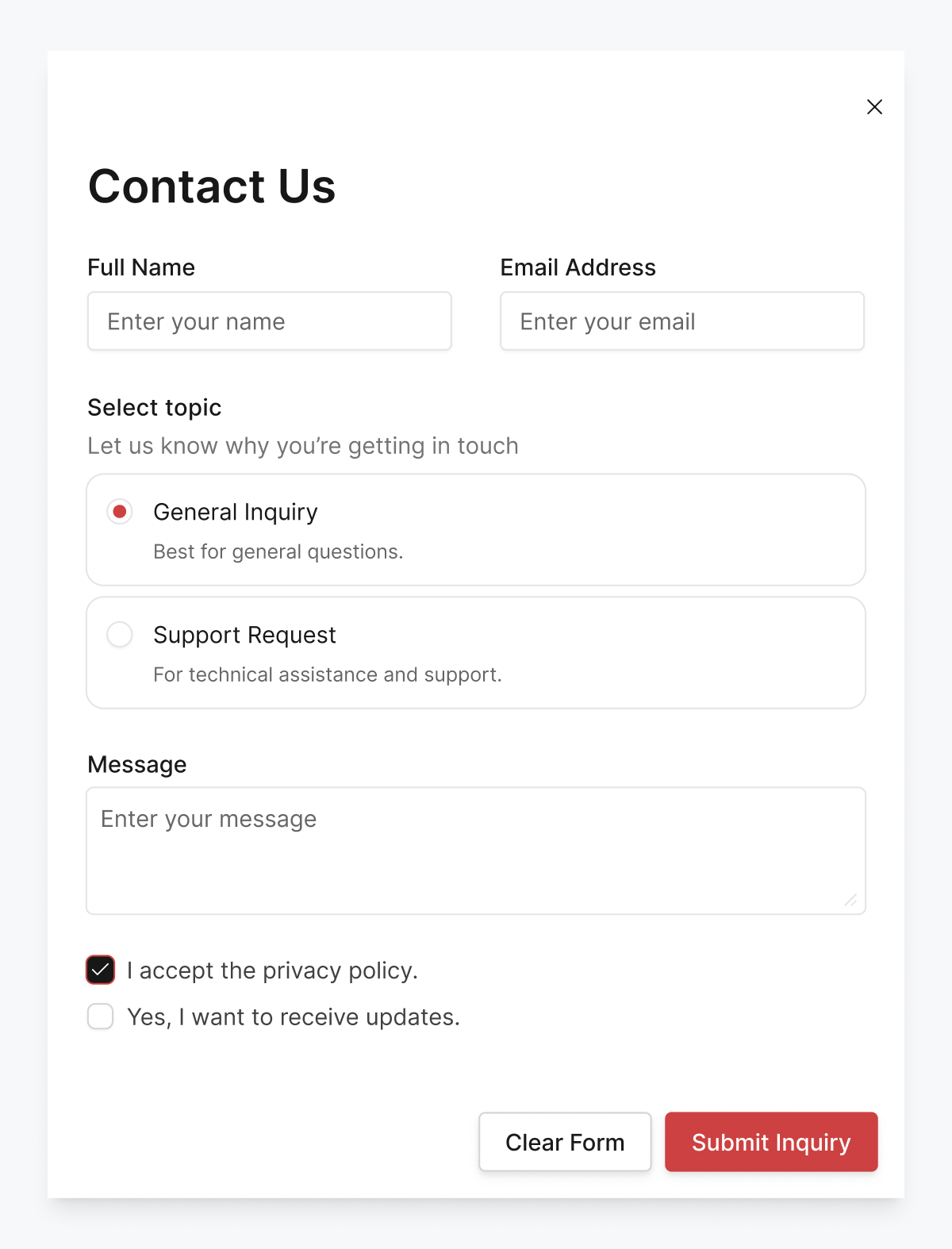 An example contact form