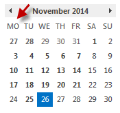 Good calendar control example showing Monday first, today's date highlighted, and event days in bold