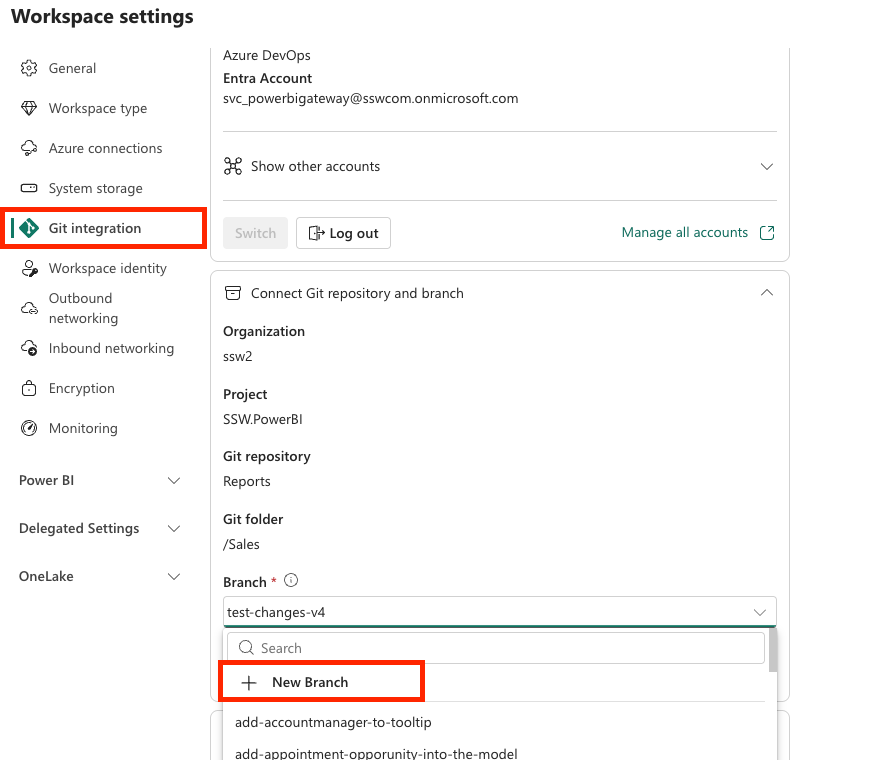Connect branches to workspace
